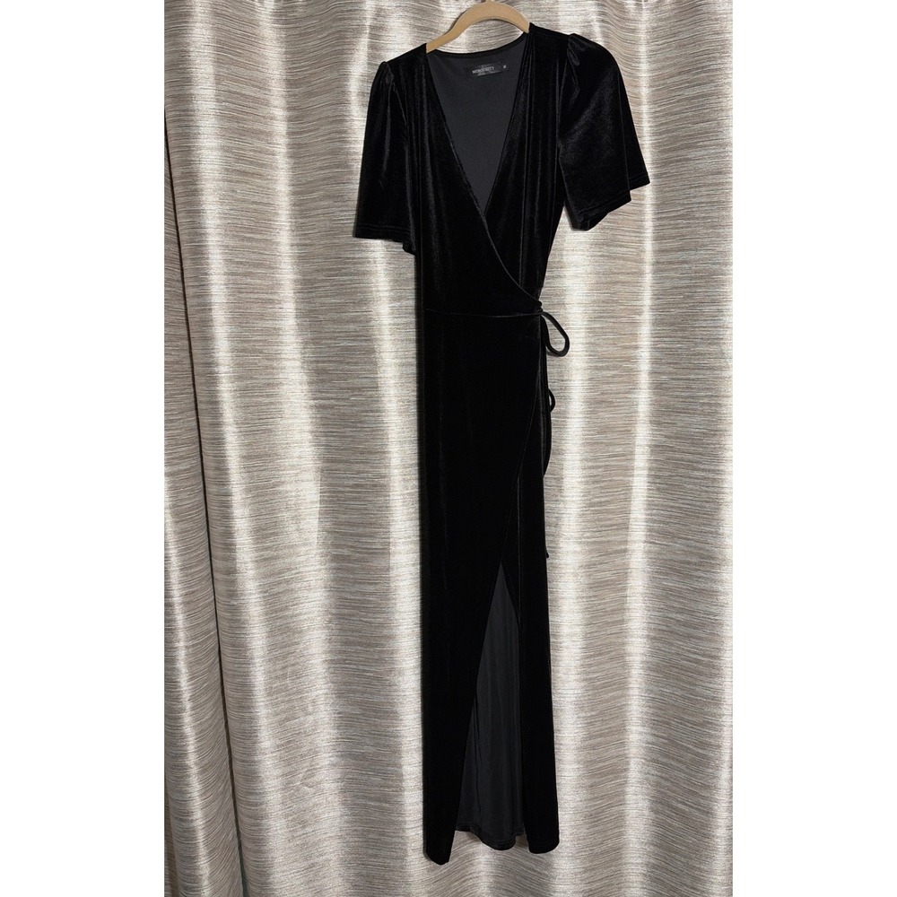 Merokeety Womens Black Velvet Wrap Maxi Dress V-Neck Short Sleeve Size M